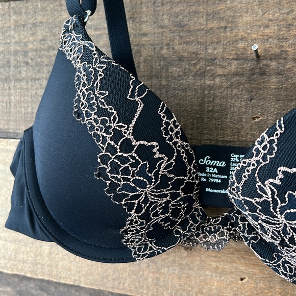 NWT Soma Women's Memorable Push-Up Lace Trim Bra in Black - Picture 3 of 7